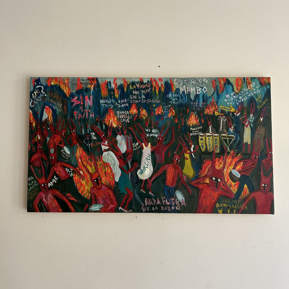 Aufheben Band colgada en una pared, lienzo sin marco